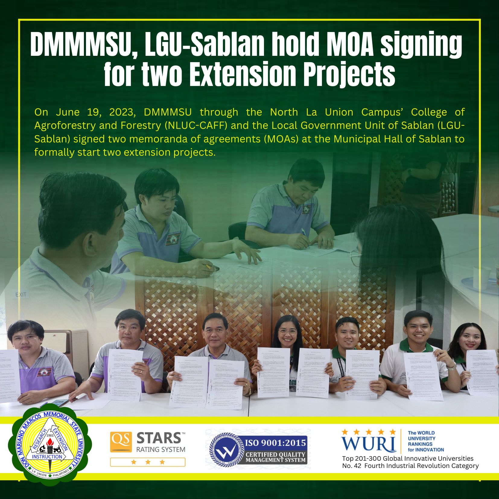 DMMMSU, LGU-Sablan hold MOA signing for two Extension Projects | Don ...