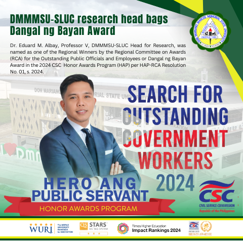 DMMMSU-SLUC research head bags Dangal ng Bayan Award