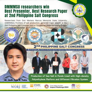 DMMMSU researchers win Best Presenter, Best Research Paper at 2nd Philippine Salt…